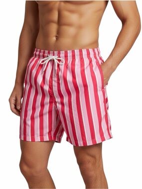 Trunks Surf & Swim Co Men's Sano 6 Swim Shorts XL Coral Pink Stripe 6.5 Inch NWT